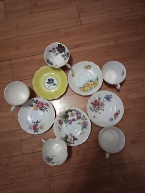 5 Cups & Saucers Royal Albert and 4 Others Of Different Paterns Made in England